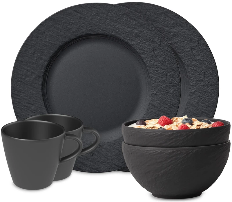 Villeroy & Boch - Manufacture Breakfast Set, 6 pces., Tableware Set for 2 People, Premium Porcelain, Black