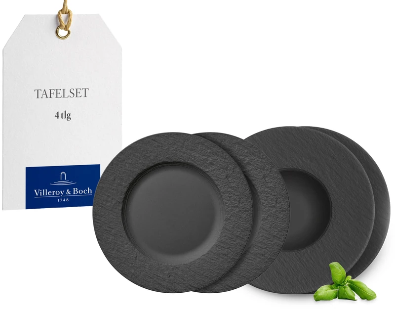 Villeroy & Boch - Manufacture Plate Set, 4 pces., Tableware Set for 2 People, Premium Porcelain, Black