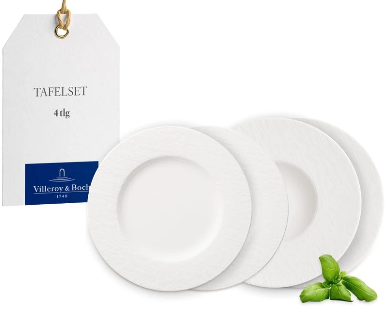 Villeroy & Boch – Manufacture Plate Set, 4 pces., Tableware Set for 2 People, Premium Porcelain, White