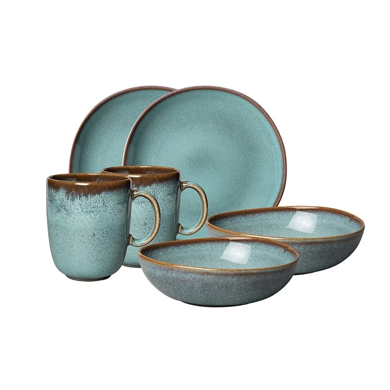 like. by Villeroy & Boch - Lave earthenware tableware set, 6 pces., pottery look, breakfast service for 2 people, turquoise