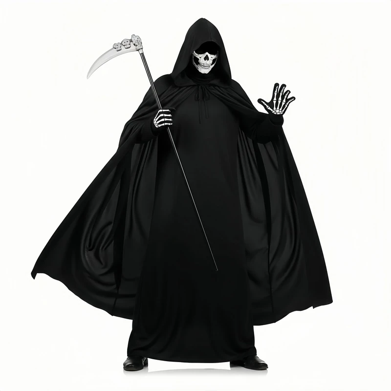 Veroda Mysterious Horror Reaper Costumes for Halloween Dress Up Death Costumes Hooded Cape Gloves Scythe (children)