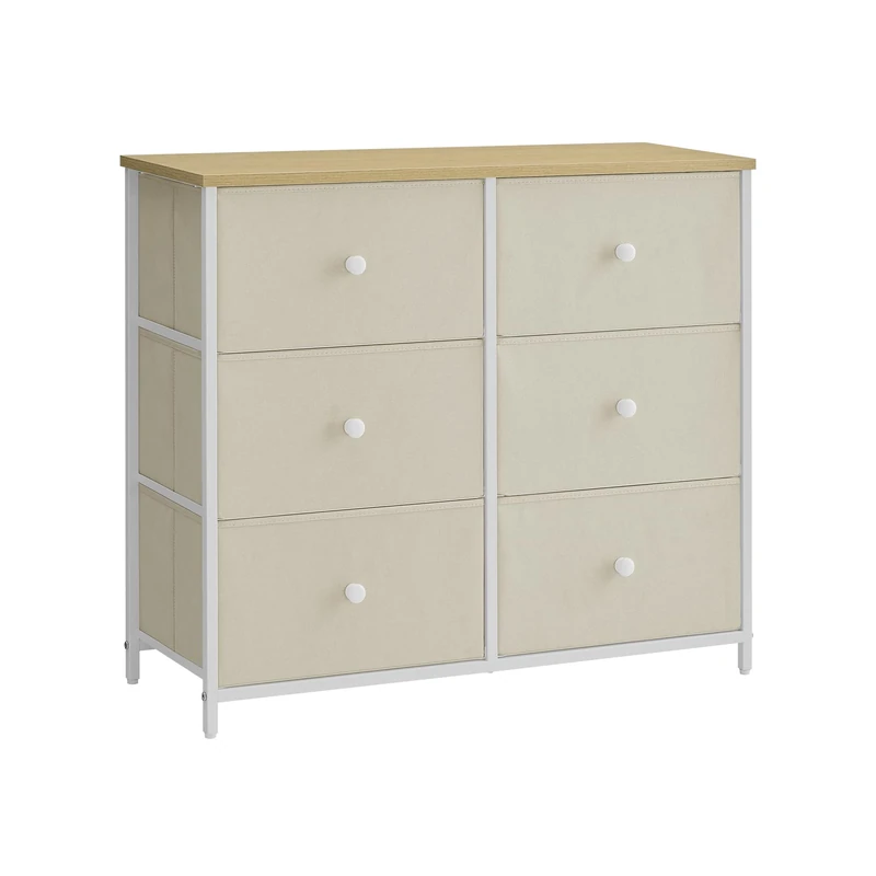 SONGMICS Chest of Drawers, 6 Fabric Drawers with Metal Frame, Storage Organiser Unit, Dresser, for Nursery, Bedroom, Hallway, Camel Yellow and Cream White LTS323W01