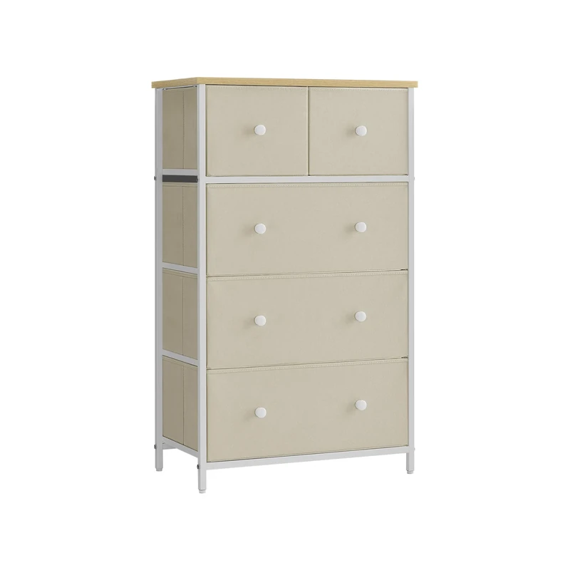 SONGMICS Chest of Drawers, Fabric 5-Drawer Storage Organiser Unit, Dresser, for Living Room, Hallway, Nursery, Camel Yellow and Cream White LTS514W01