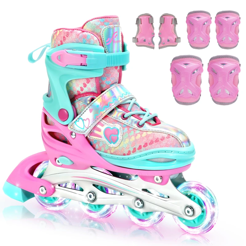 Sportneer Inline Roller Skates, Roller Boots Adjustable Size 2-7.5 with Illuminating Wheels Roller Blades Protective Gear Set for Gilrs Women - Image 1