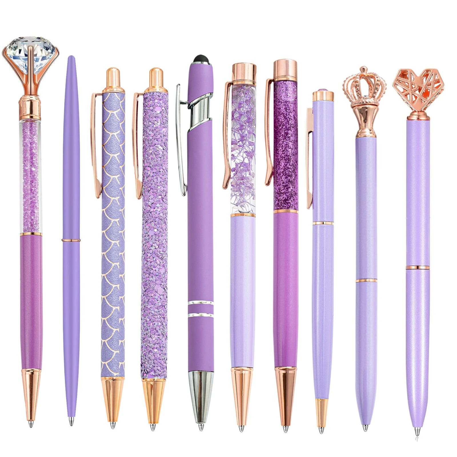 mumrap 10 Pcs Diamond Retractable Ballpoint Pens With Stylus Tip Messages Pens，1.0mm Black Ink Cute Office Pens，Creative Stationery Pen Gift For Colleagues（10PCS-purple）