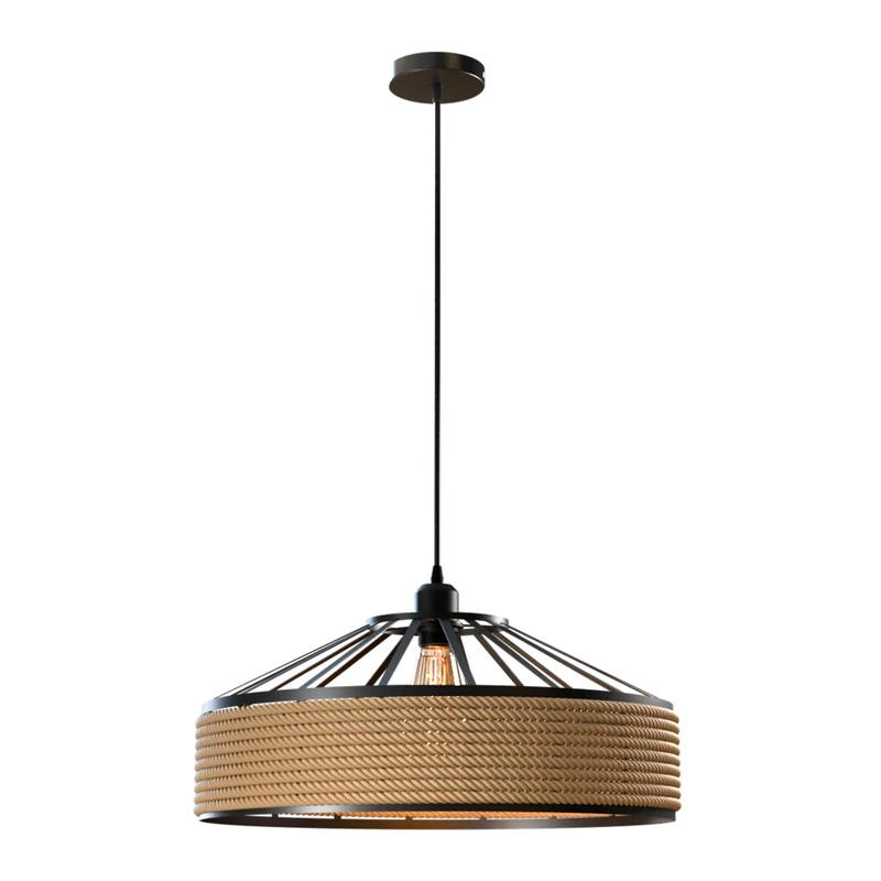 DC VOLTAGE Industrial Hemp Rope Pendant Light– 40cm Industrial Retro Ceiling Light Fixure with 1m Adjustable Cable for Living Room Bedroom Kitchen Rustic Home Decor