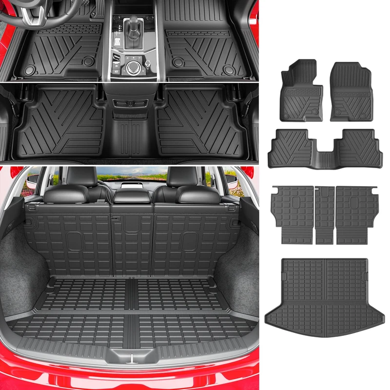 powoq Floor Mats Compatible with 2017-2022 Mazda CX-5 Trunk Mat TPE Black Rear Cargo Mat+Rear Backrest Mat+Floor Mats