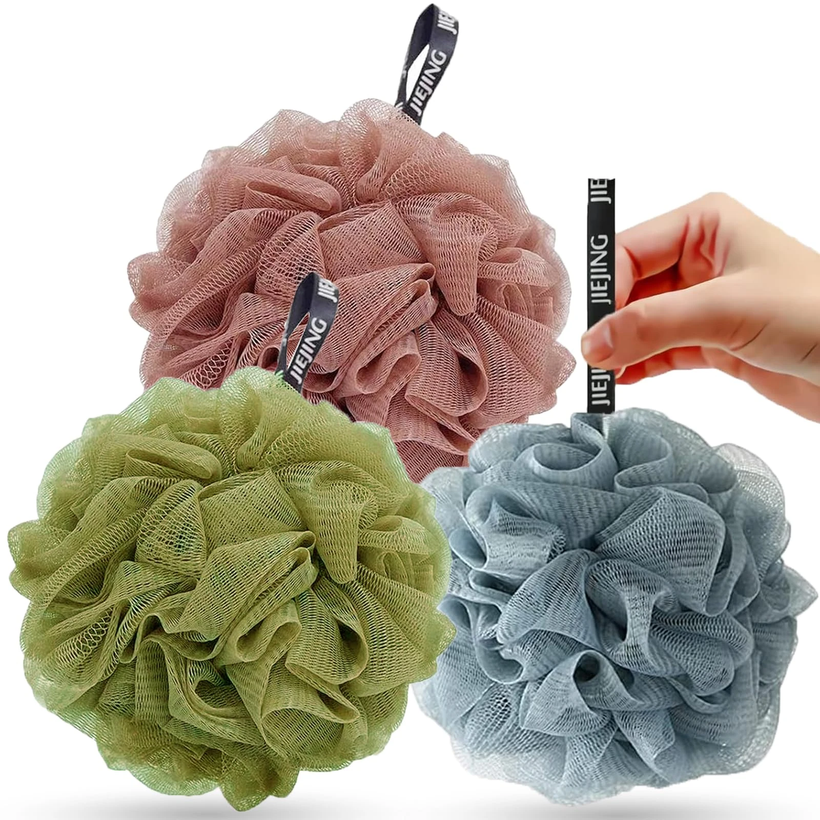 KISUOMAOYI Loofah Shower Puff 3Pcs - Ultra Soft Mesh Bath Sponges for Adults Exfoliating, Scrubbing and Cleaning - Body Scrubbers for Use in Shower