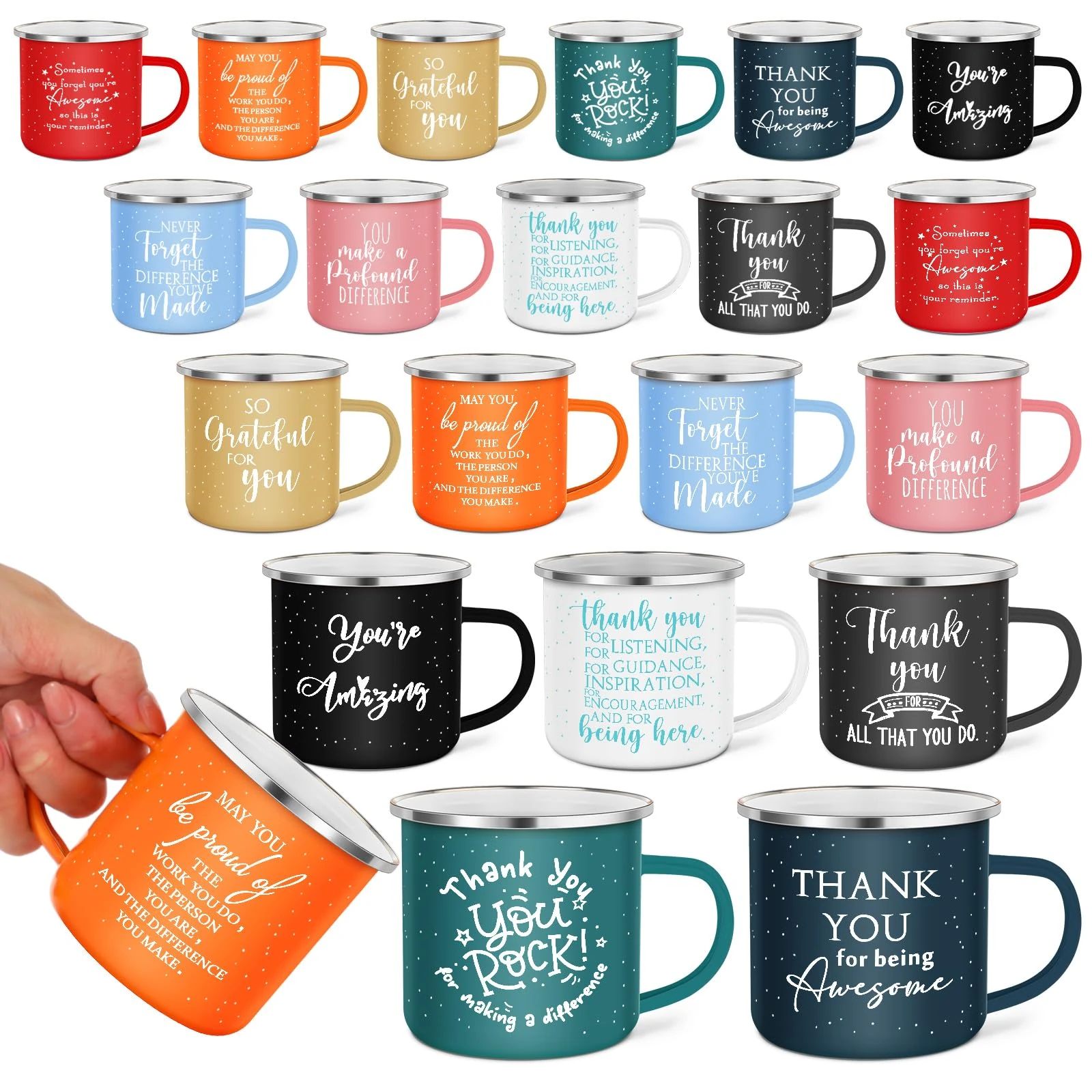 20 Pcs Thank You Gifts 12 oz Enamel Mug with Handle Coffee Mugs for Women Inspirational Employee Appreciation Gift for Men Teacher Coworker Nurse Volunteer Assistant Work Gift for Staff Business Favor