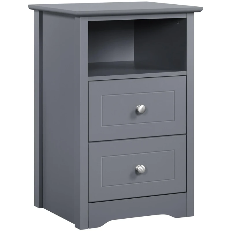 Yaheetech Bedside Table, Wooden Nightstand with 2 Storage Drawers, Open Compartment, Sturdy Modern Cabinet for Bedroom, Living Room, 35x40x60 cm, Grey