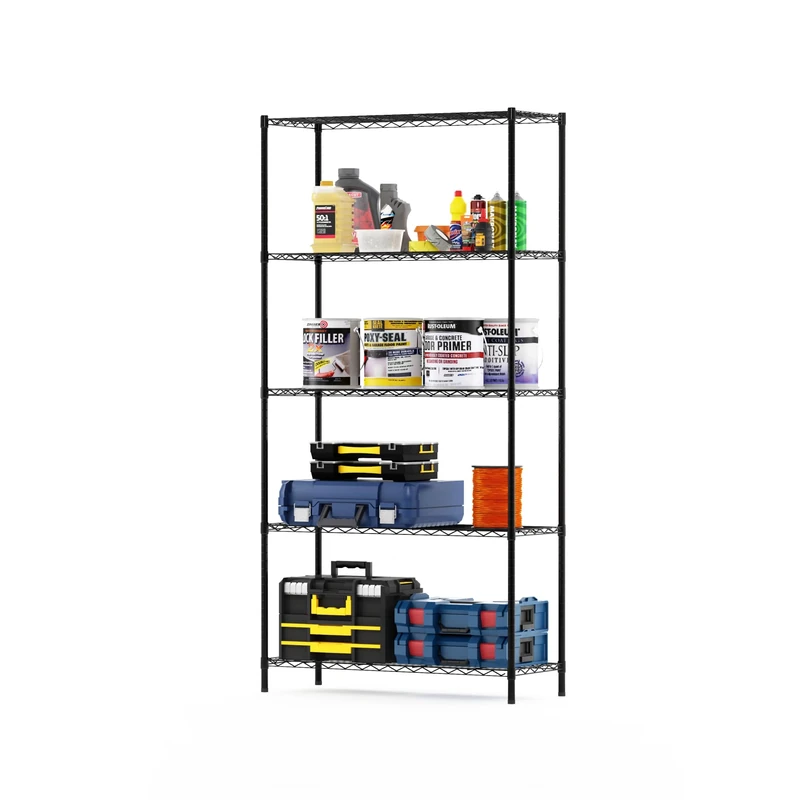 Furinno Wayar 5-Tier Metal Storage Shelf Rack, 36 x 14 x 72, Black