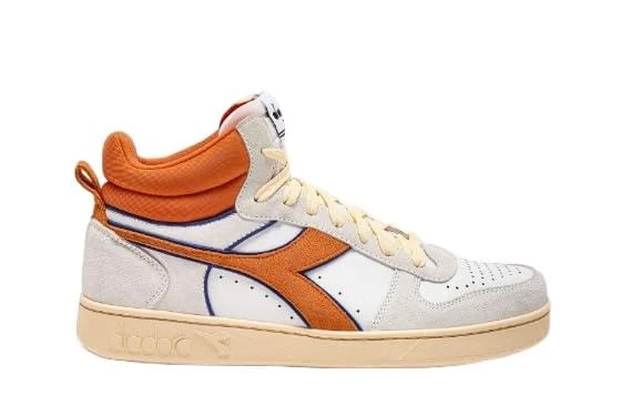 Diadora Magic Basket Demi Cut Suede Leather, Sneakers Unisex-Adult, Super White/Persimmon Orange, 38.5 EU, Super White Persimmon Orange, 4.5 UK