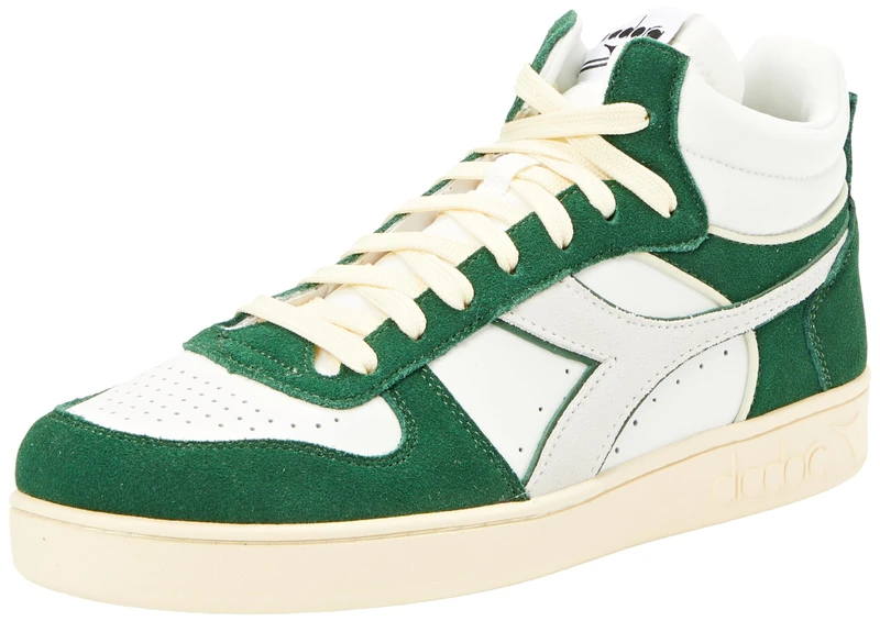 Diadora Unisex's Magic Basket Demi Cut Suede Leather Gymnastics Shoe, White Leaf Green, 12.5 UK