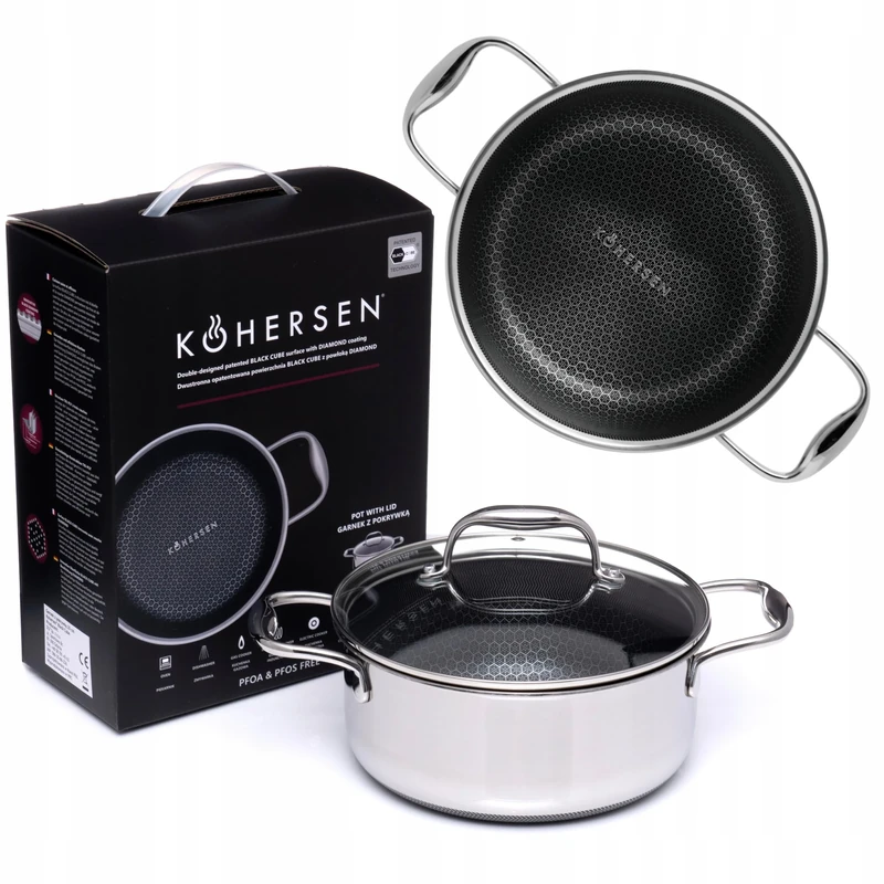 Kohersen Diamond Coated Honeycomb Cooking Pot - Induction Pot - Induction Cooking Pot - Cooking Pots for Induction Cookers - Pan Without PTFE and Pfoa - Diameter: 20 cm - 2.8 L
