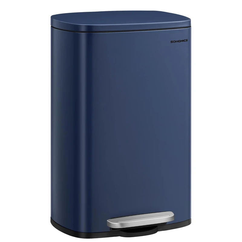 SONGMICS 13 Gallon Trash Can, Stainless Steel Kitchen Garbage Can, Recycling or Waste Bin, Soft Close, Step-On Pedal, Removable Inner Bucket, Midnight Blue ULTB050L01