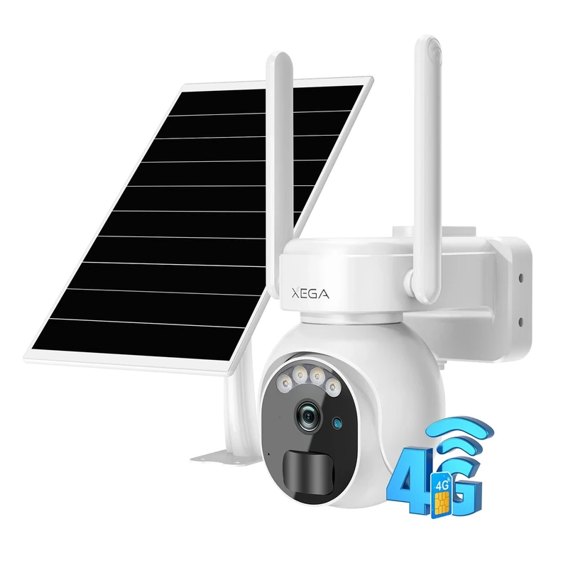 Xega 4G LTE Security Camera No WiFi With SIM Card 2K Super HD Solar Powered Wireless Outdoor 4G Security Camera PIR Motion Sensor Night Vision 2-Way Talk