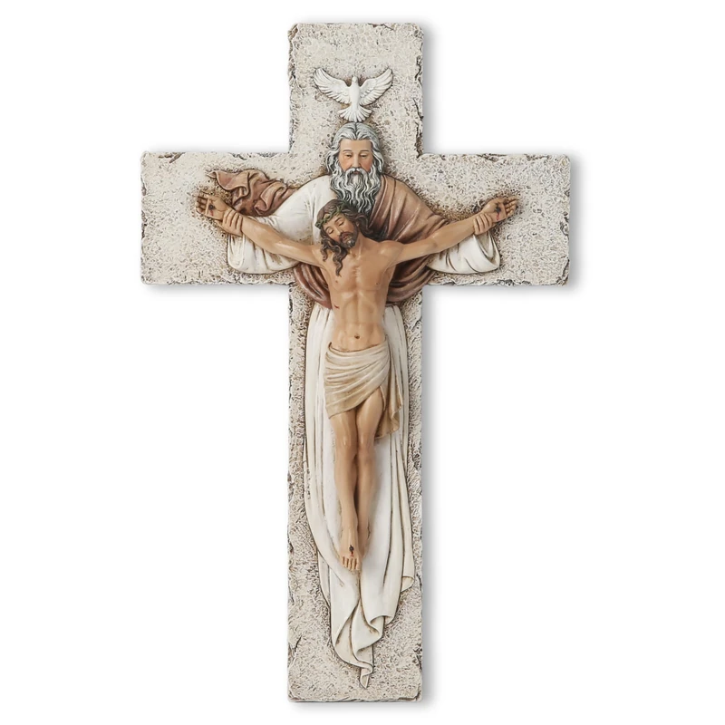 BC Catholic Holy Trinity Crucifix Wall Cross, Jesus Christ Inspirational Home Décor, Devout Gifts, 9.5 inch H, Religious Wall Sculpture handpainted by Buildclassic