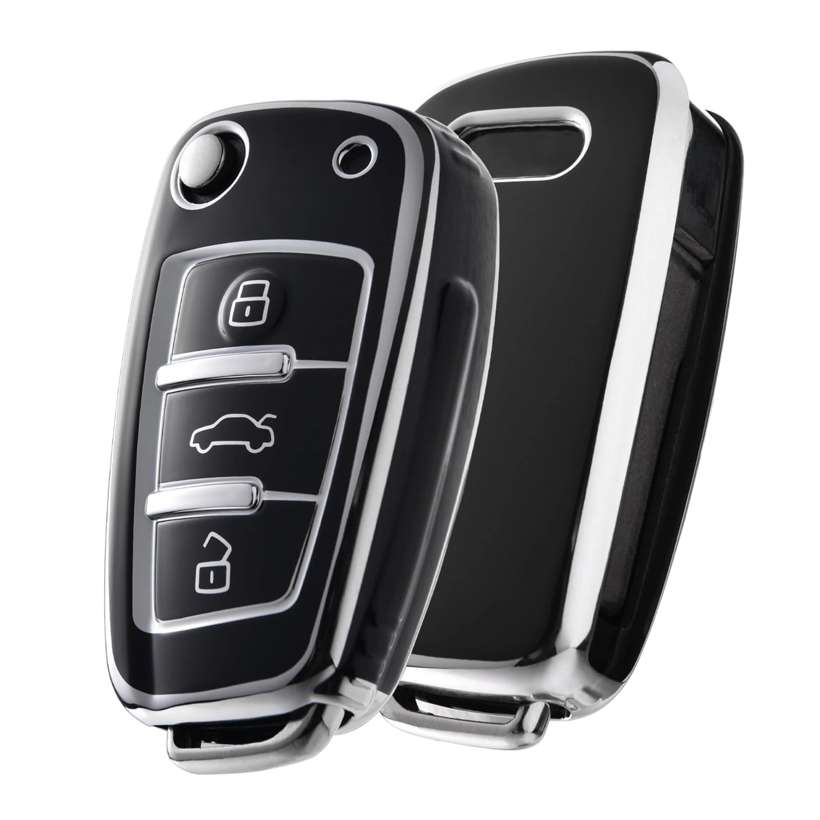OATSBASF Key Case for Audi - A1 A3 A4 A6 Q3 Q5 Q7 S3 R8 TT Silicone TPU Protective Case (Silver Edge Black)