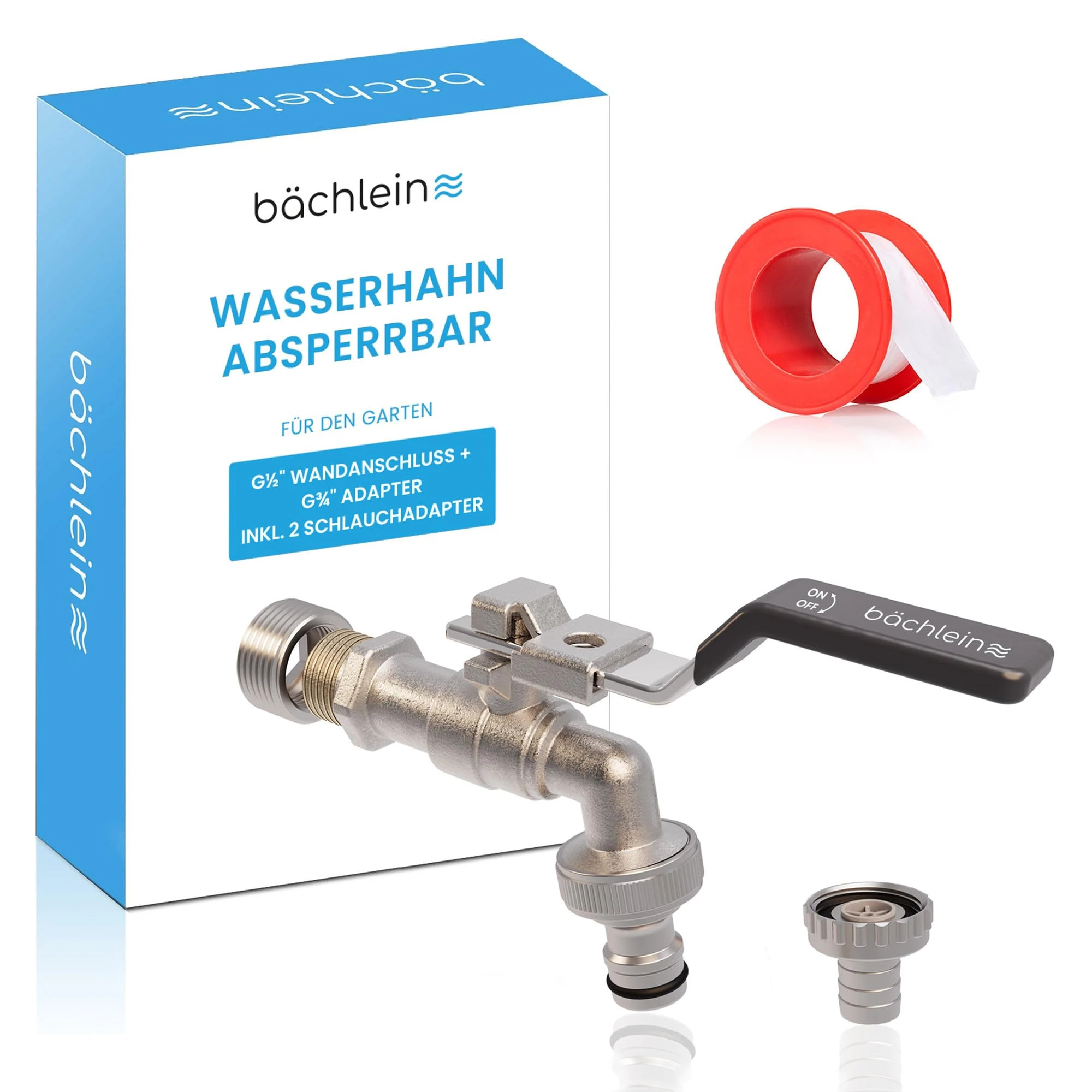 Bächlein Universal Tap for Garden [Anthracite] Includes 2 Hose Connections - Lockable Ball Valve with 1/2 Inch Connection and 3/4 Inch Adapter