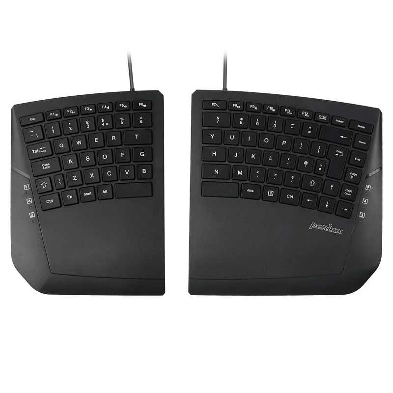 Perixx PERIBOARD-524B UK QWERTY Wired Ergonomic Split Keyboard - Compact TKL Design, Curved Keys, Adjustable Tilt, Low Profile, Multimedia Shortcuts - Black