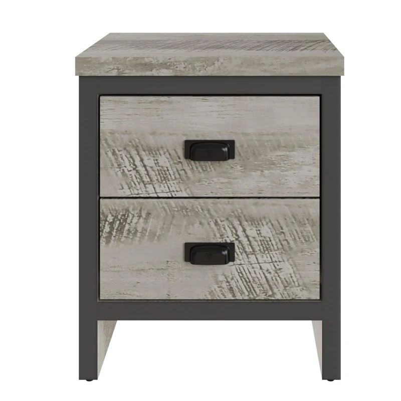 GFW Boston Bedside Cabinet 2 Drawers Storage Shelf Side Cabinet End Table Grey