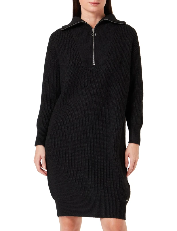 TILDEN Women's Knitted Long-Sleeved Dress midi, Black, S