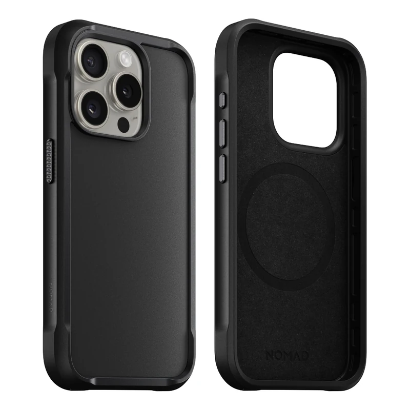 NOMAD Rugged Case | For iPhone 15 Pro | Polycarbonate Protective Case with TPU Bumper | Matte PET Back | MagSafe Compatible | Shadow