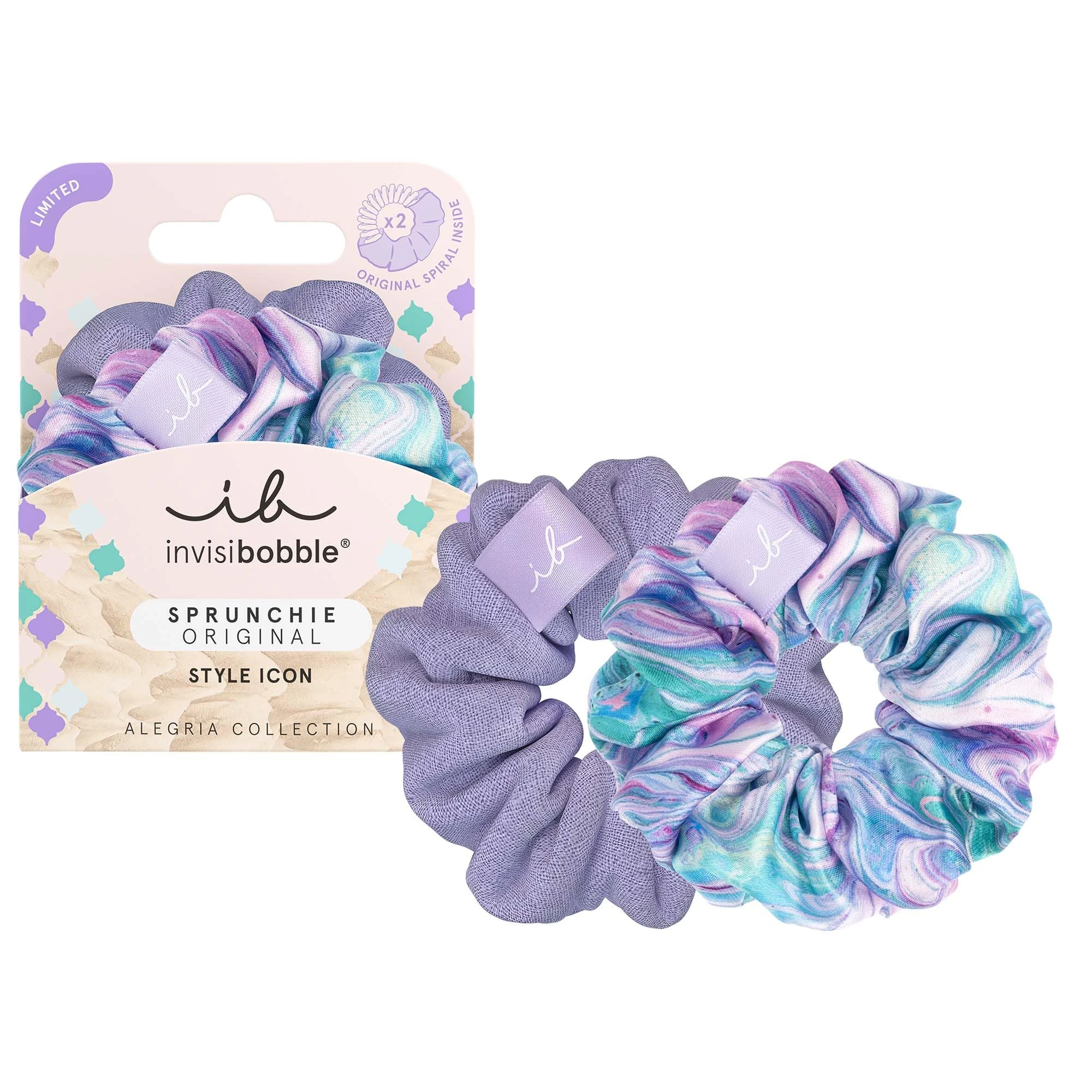 Invisibobble Sprunchie Purple and Blue Scrunchie x2 - Fabric Scrunchie with Spiral Hair Band Inside Limited Edition - Summer Scrunchies