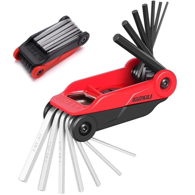 LOZAGU 14PCS Folding Allen Key Set, Metric and SAE Folding Hex Key Set, Metric 2mm, 2.5mm, 3mm, 4mm, 4.5mm, 5mm, 6mm. SAE 5/64”, 3/32”, 1/8”, 5/32”, 3/16”, 7/32”, 1/4"