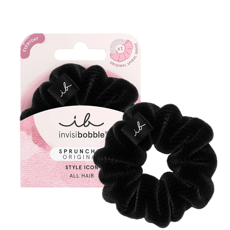 invisibobble Hair Bobble I Black Scrunchie Dusk till Dawn I Hair Ties Strong Hold for Girls & Women I Black Velvet Hair Accessoires I Designed in Germany I 1pc (pack of 1)