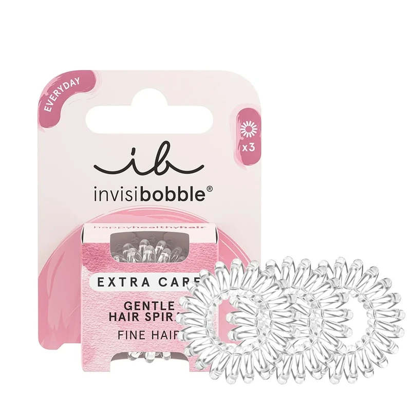 invisibobble Extra Care Mini Crystal Clear Hair Bobbles I Small 3 x Transparent Hair Bobbles Fine Hair I The Original, Designed in the Heart of Munich