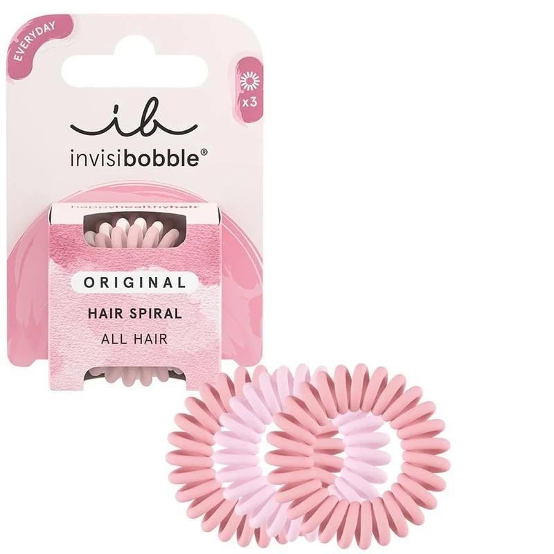 invisibobble Original Hair Scrunchies The Pinks I 3 x Spiral Hair Bobbles Matte Pink for Girls and Women I Designed in the Heart of Munich