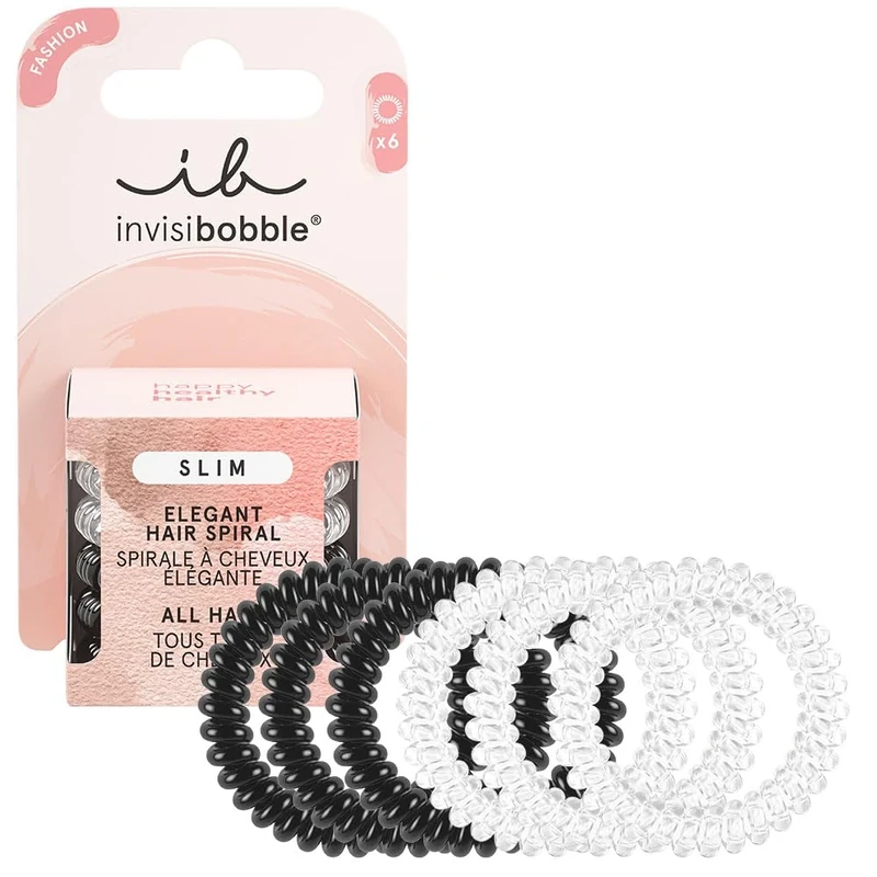 invisibobble Slim Hair Scrunchies Day and Night I 6 x Thin Hair Bobbles Black & White for Girls and Women I Elegant Look & Strong Hold I Designed in the Heart of Munich