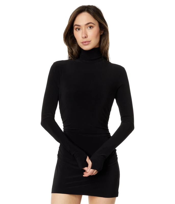 Norma Kamali Women's Long Sleeve Turtleneck Pickleball Dress, Black, L - Image 1