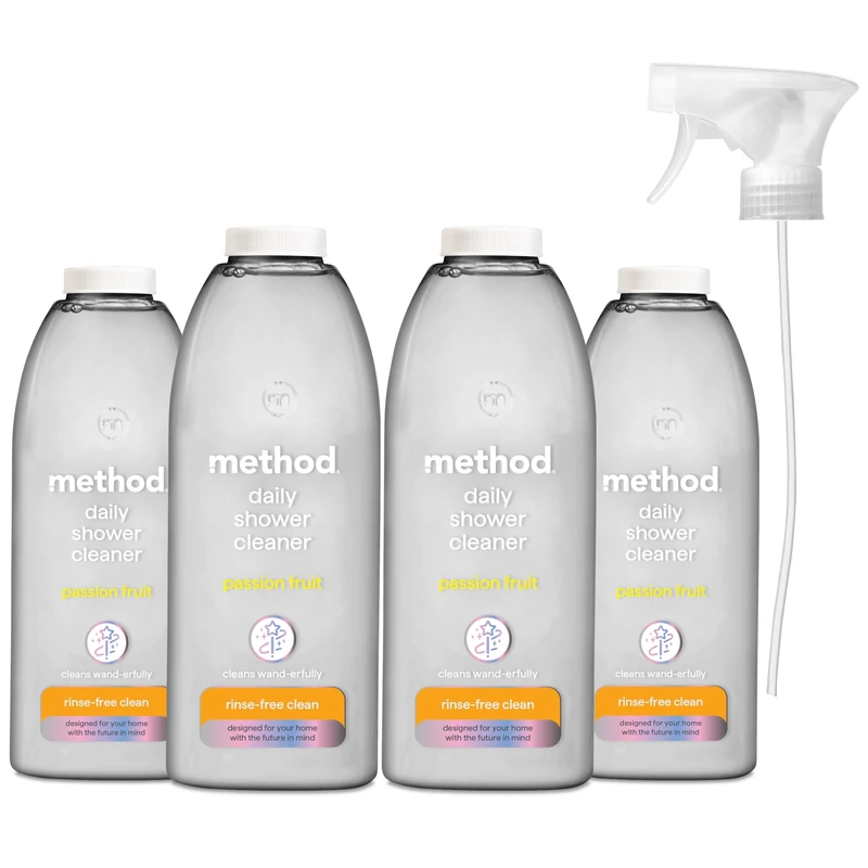 Method Shower Cleaner Spray, Cleans without Having to Rinse, Surface Cleaner, Passion Fruit Scent, Pack of 4, 4 x 828ml