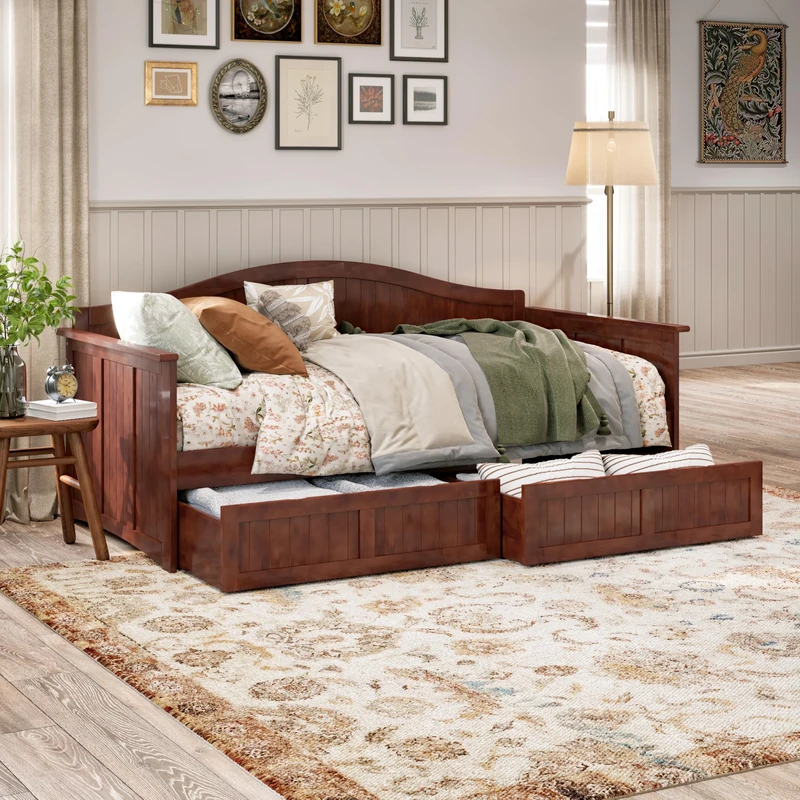 AFI, Nantucket Twin Size Wood Daybed Frame with 2 Storage Drawers, Walnut (Brown)