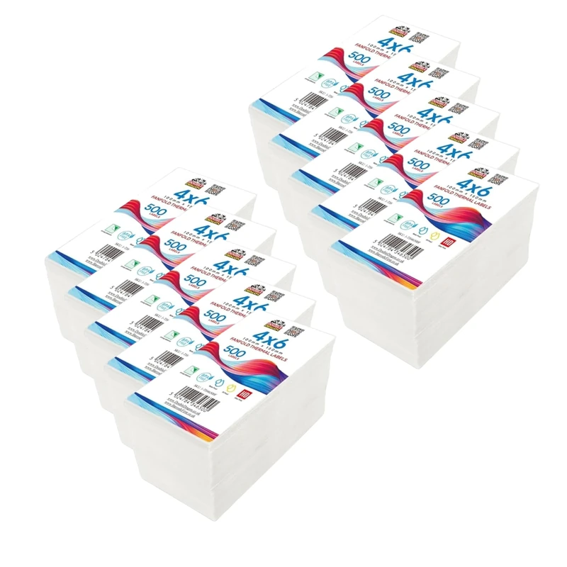 Double Dragon 5,000 Fanfold 4x6 Direct Thermal Shipping Labels – Premium White BPA-Free Adhesive, Smudge-Resistant, for Zebra Rollo MUNBYN TSC Toshiba Label Printers, USPS UPS FedEx Amazon Ebay