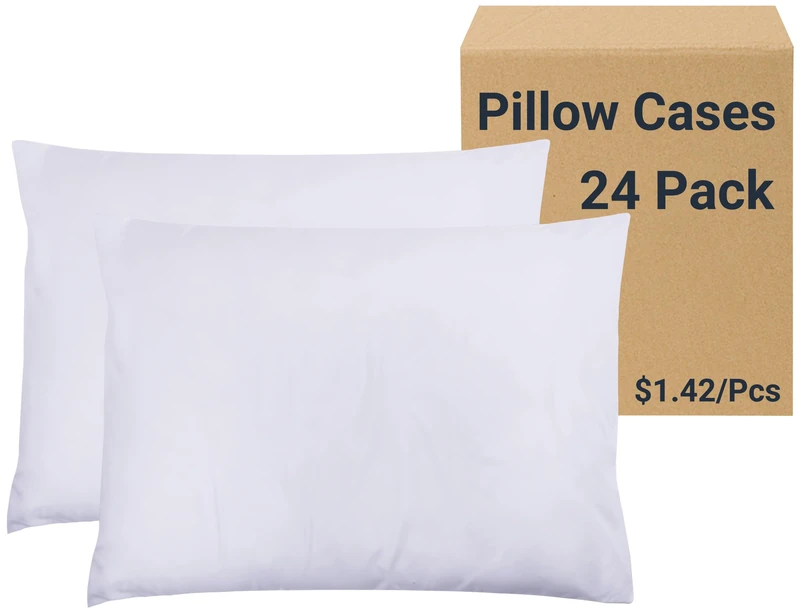 ZPECC Pillowcases Standard Size - 24 Pack Soft White Pillow Cases Bulk with Envelope Closure, Pillow Covers Set for Motel, Therapy Clinic, Fabric Markers (24 Pack，20x26)