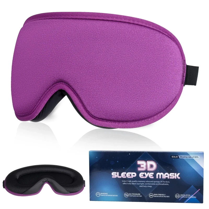 SUSNUAN Sleep Eye Mask, 3D Contoured Sleep Mask Light Blocking Sleep Mask for Women and Men, Soft and Comfortable Night Eye Blinder, Suitable for Travel, Lunch Breaks, Sleeping, Meditation (Purple)