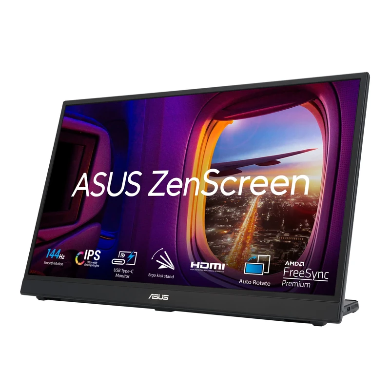 ASUS ZenScreen MB17AHG portable monitor – 17 inch FHD (1920 x 1080) IPS panel, 144 Hz, SmoothMotion technology, L-shaped kickstand, tripod, USB Type-C, HDMI, Flicker Free, Low Blue Light