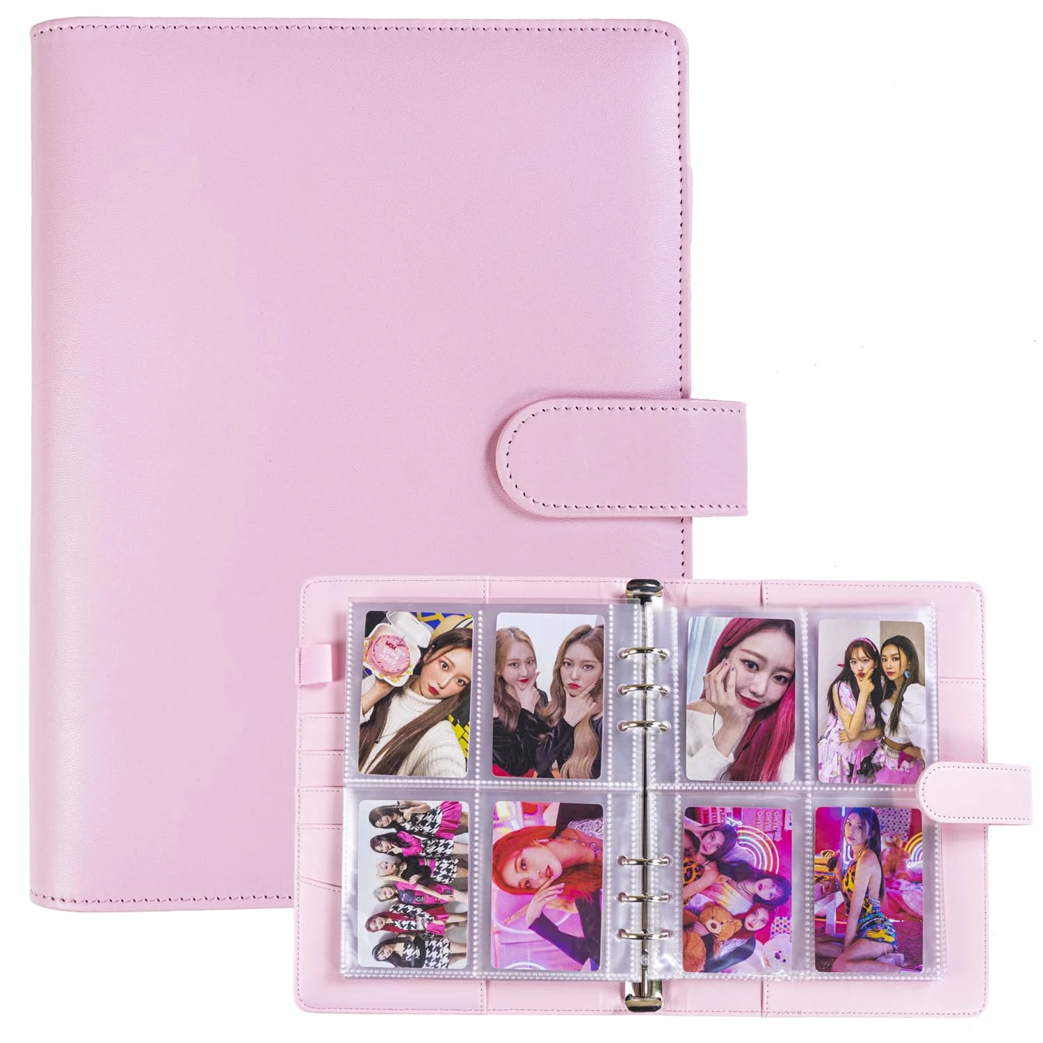 A5 Kpop Photocard Binder with 30 Pack 4-Pocket Card Pages, 6 Ring A5 Binder Card Collector Album with 240 Card Slots,PU Leather Binder Cover with Magnetic Buckle Closure for Organizing Trading Card