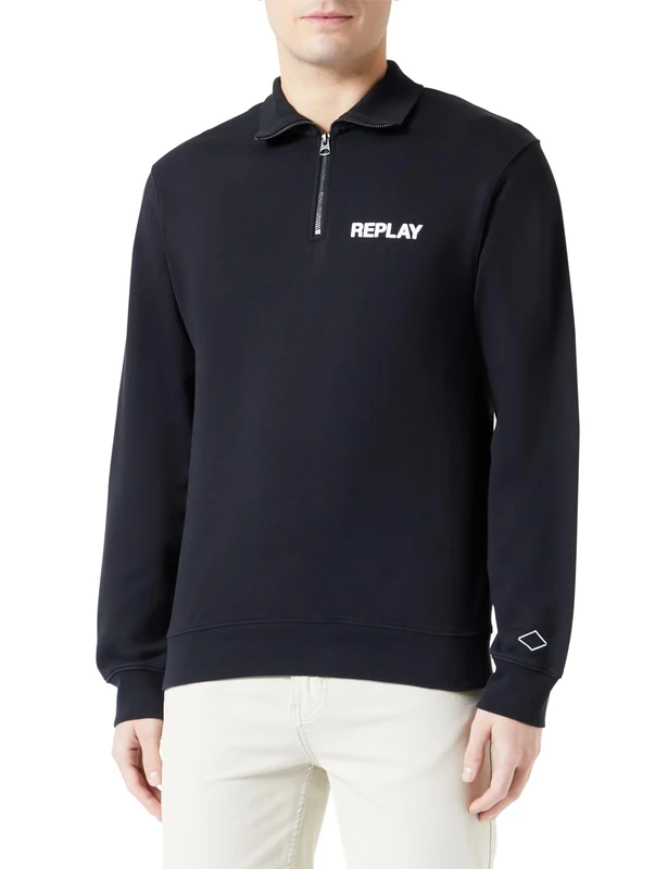 REPLAY Men's Cotton Sweatshirt, Black 098 (Black), M