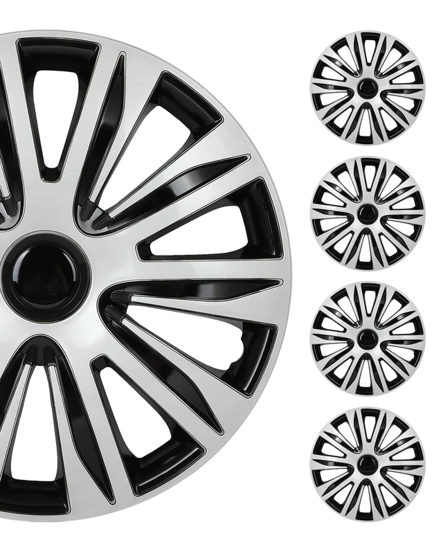 SCITOO Car Wheel Rim Skin 4 Pack 15 inch Cover Hubcap Wheel Cover Replacement R15 Hub Caps -Set of 4（15-inch，Gloss Black & Silver）