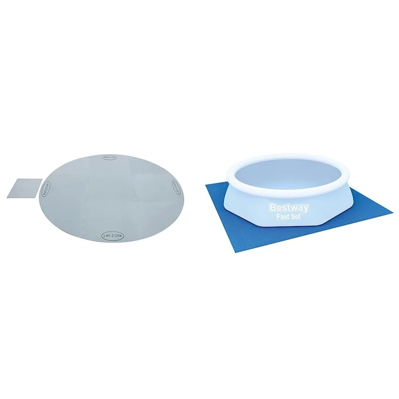 Lay-Z-Spa 13222_05 Hot Tub Floor Protector, 10 Piece Protective Pad Set for Spa and Pump (Fits All Models Except Maldives), Grey & 58000 Ground Cloth Swimming Pool Floor Protector, 274 x 274 cm, Blue