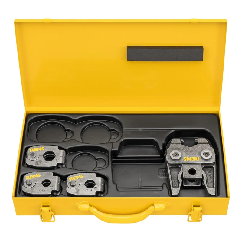 Rems Press Rings S Set (V 15+18+22 Z8, with Intermediate Pliers, Continuously Swivelling, in Sheet Steel Box) 574613 R