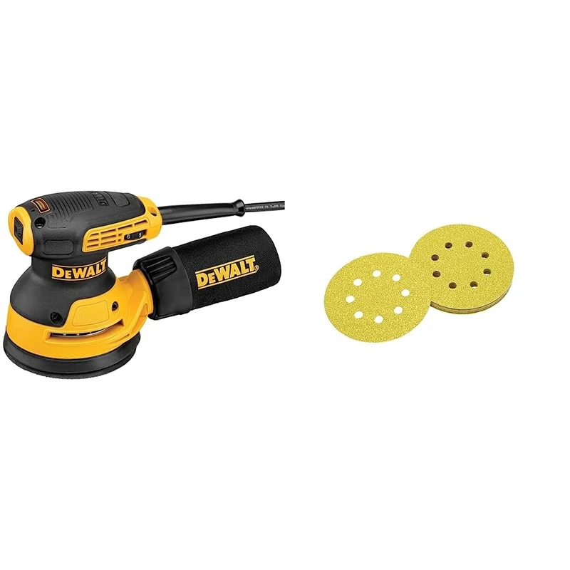 DEWALT DEWDWE6423 Eccentric Sander, Yellow/Black & DT3107-QZ DT3107-QZ-Discos para lijadoras rotorbitales de 125 mm, Colour, Size