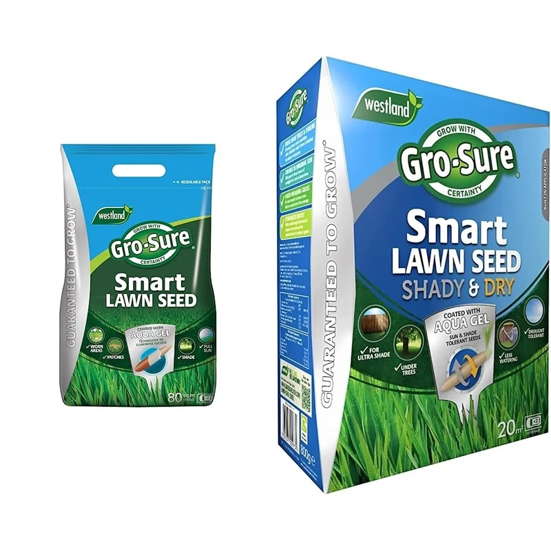 Gro-Sure Aqua Gel Coated Smart Grass Lawn Seed, 80 m2, 3.2 kg, Blue,Green & 20500262 Lawn Seed, Natural
