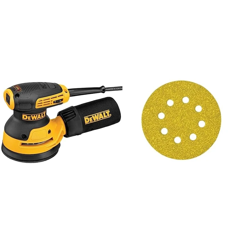 DEWALT DEWDWE6423 Eccentric Sander, Yellow/Black & DT3101-QZ Loop Disc, RossQuick Fit, 125 mm, 6 Holes, Grit Size 40 (Pack of 10)