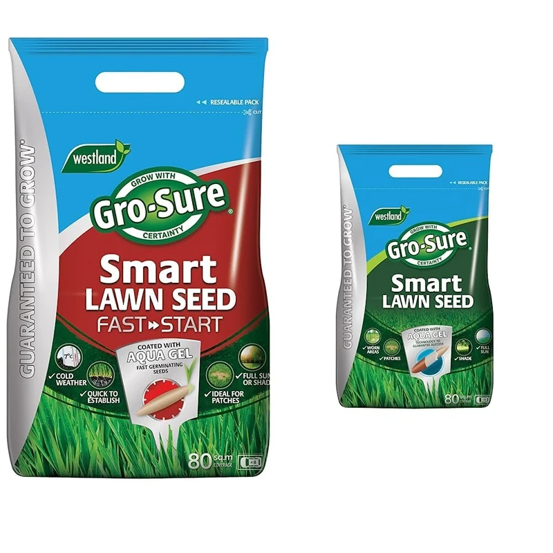 Gro-Sure Smart Lawn Seed - Fast Start 80m2, Green & Aqua Gel Coated Smart Grass Lawn Seed, 80 m2, 3.2 kg, Blue,Green