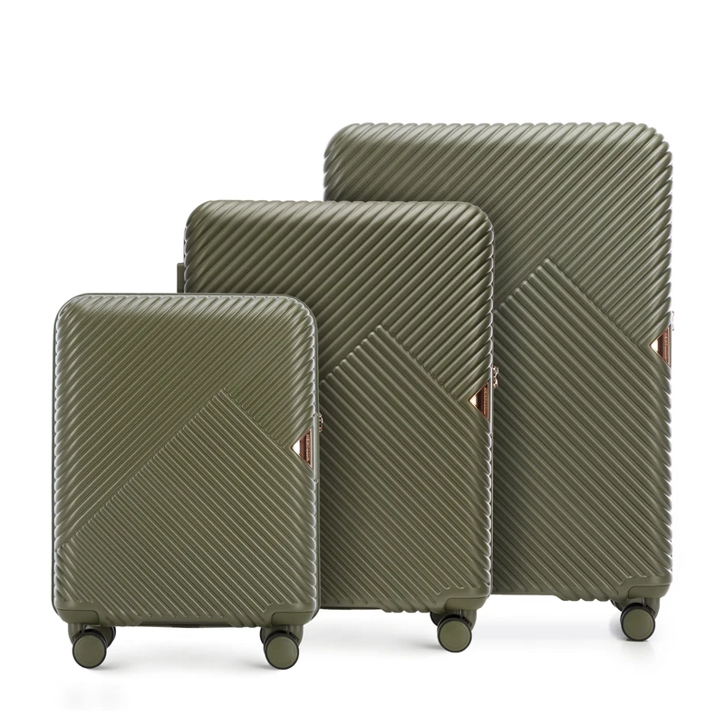 WITTCHEN Travel Suitcase Carry-On Cabin Luggage Hardshell Made of Polycarbonate with 4 Spinner Wheels Combination Lock Telescopic Handle GL Style Line Set of 3 suitcases Olive Green